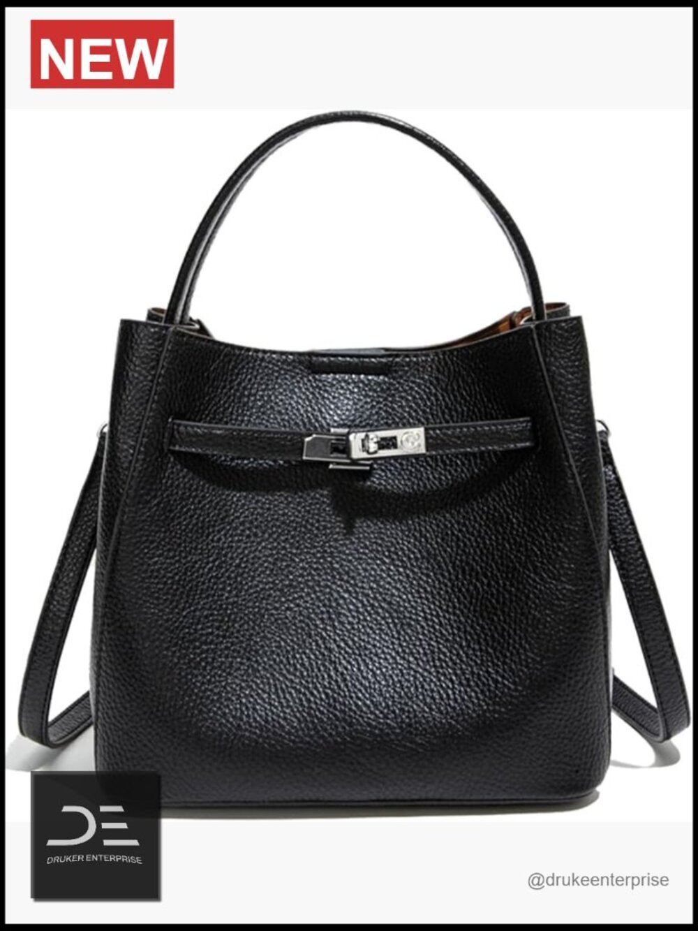 Pebbled Vegan Leather Bucket Handbag Crossbody with Pouch